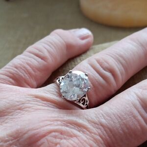 Oval Multi-faceted Cubic Zirconia Silver Ring